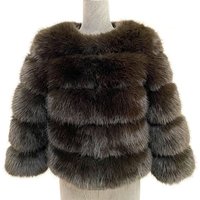 Women's Fluffy Faux Fur Winter Coat with 3/4 Sleeves and O-Neck Collar