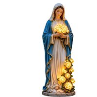 Solar Powered Virgin Mary Garden Statue with LED Rose Light Waterproof Resin Decor