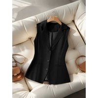 Women's Vintage Brown Sleeveless Suit Vest with Lapel Collar and Button Front