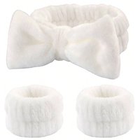 Coral Fleece Makeup Headband and Wrist Washband Set – High Elastic Facial Hair Band & Wrist Bands