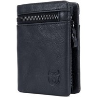 Large Capacity Cowhide Leather Folding Wallet with Multi Card Slots and Coin Purse Black