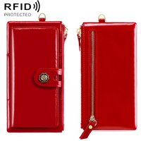 Womens RFID Blocking Genuine Leather Wallet with Zipper and Buckle Closure Purple