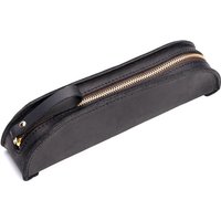 Vintage Genuine Leather Zipper Pencil Case in Black 18 Pen Storage Pouch