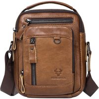 Vintage Leather Mens Crossbody Shoulder Bag with Adjustable Strap Light Brown