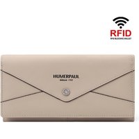 Womens Beige Leather RFID Long Wallet with Multi Card Holder