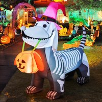 Halloween Inflatable Skeleton Dog with Built In LED Lights for Outdoor Yard Decor