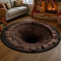 3D Vortex Optical Illusion Round Area Rug & Hypnotic Floor Accent Mat
