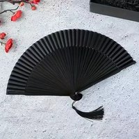 Vintage Black Bamboo Folding Fan Handmade Retro Style Lightweight Hand Fan
