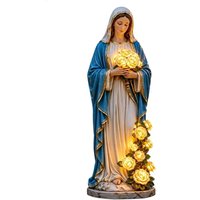 Solar Powered Virgin Mary Garden Statue Waterproof Resin Outdoor LED Glowing Rose Light