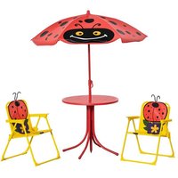 Kids Outdoor Folding Table and Chair Set with Adjustable Umbrella Red