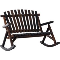 Outdoor Wooden Double Rocking Chair with Adirondack Slatted Backrest