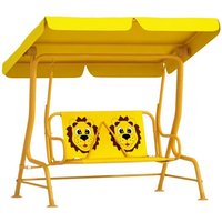 Kids Patio Swing Chair with Adjustable Canopy and Safety Belt Yellow Ladybug Design