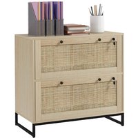 Boho 2-Drawer Locking File Cabinet with Rattan Panels and Adjustable Hanging Bars