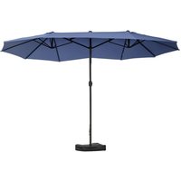 15 Ft Double-Sided Rectangular Patio Umbrella with Crank and Base Dark Blue