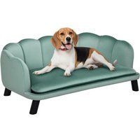 Green Pearl-Shaped Dog Sofa Bed with Velvet Upholstery and Wooden Legs