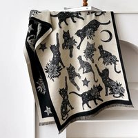 Women's Winter Scarf with Star and Cat Print Warm Pashmina Shawl Wrap