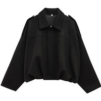 Womens Cropped Suede Bomber Jacket with Zipper Front and Turn-Down Collar
