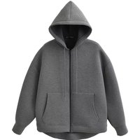 Womens Oversized Zip-Up Hoodie Loose Fit Solid Color Casual Jacket