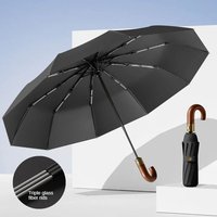 UPF50+ UV Protection Windproof Compact Automatic Folding Umbrella – Stylish Sun & Rain Umbrella with Curved Handle
