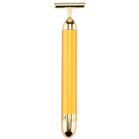 24K Gold T Shape Vibrating Facial Massager Roller for Daily Skincare