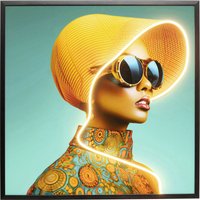 KARE DESIGN Gerahmtes Bild Sun Hat Woman Gelb LED 80x80cm
