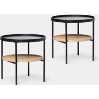 Klast 28% Rabatt 2erSet Nachttische aus schwarzem Metall und Rattan 8435726642999