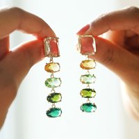 Big Metal London Green Stone Luxe Drop Earrings in Gold Big Metal London Green Stone Luxe Drop Earrings in Gold