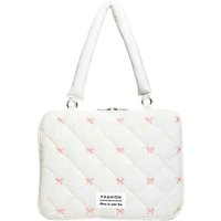 Brašna na notebook przez ramię pikowana z kokardkami i zamkiem 39 x 29 cm tekstylna torba dziewczęca na laptopy 15 cali do szkoły i pracy biały