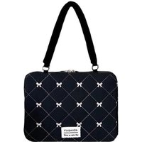 Brašna na notebook przez ramię pikowana z kokardkami i zamkiem 39 x 29 cm tekstylna torba dziewczęca na laptopy 15 cali do szkoły i pracy czarny