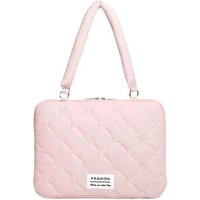 Brašna na notebook przez ramię pikowana z kokardkami i zamkiem 39 x 29 cm tekstylna torba dziewczęca na laptopy 15 cali do szkoły i pracy różowy