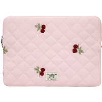Etui na laptop z haftowanymi wiśniami i podwójnym zamkiem 29 x 21 cm pikowane z miękkim wypełnieniem różowe dla tabletów 11 cali do szkoły