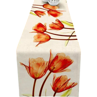 Lniany bieżnik na stół z motywem tulipanów rustykalny styl wiejski 33 × 183 cm lniana dekoracja stołowa na kuchenny stół jadalny czerwony