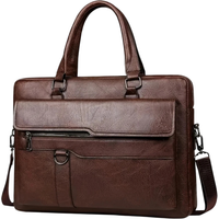 Męska torba crossbody na laptop 37 x 28 x 6 cm z dwoma uchwytami, odpinanym paskiem i przednią kieszenią na zamek do pracy i w podróży brązowy