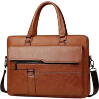 Męska torba crossbody na laptop 37 x 28 x 6 cm z dwoma uchwytami, odpinanym paskiem i przednią kieszenią na zamek do pracy i w podróży jasny brąz