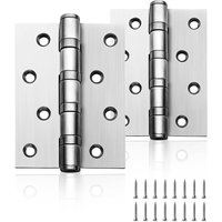 Memkey - 1 Pair 10.2 cm Chrome Ball Bearing Door Hinges for Interior and Exterior Doors, Silver, 100 mm