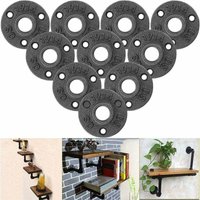 10 Pcs 1/2" Floor Flange, Threaded Flange, Black Cast Iron Pipe Flanges, 3-Hole Threaded Fitting for Industrial, Furniture and DIY Decor, Vintage