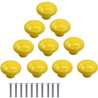 10 Pcs Ceramic Furniture Knobs Ceramic Cabinet Drawer Knobs Round Shaped Handles for Kitchen Library Cabinets (Yellow)