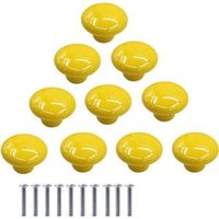 10 Pcs Ceramic Furniture Knobs, Round Ceramic Drawer Knobs, Cabinet Handles for Kitchen and Library Cabinets (Yellow)