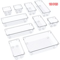 Csparkv - 10 Pcs Desk Drawer Organizer with 3 Sizes, Plastic Makeup Storage Drawer for Stationery, Jewelry and More, in Office, Bathroom and Dressing