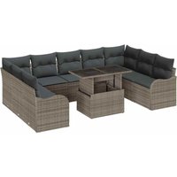 Garden Sofa Set with Cushion Manual 10 pcs Grey Poly Rattan vidaXL