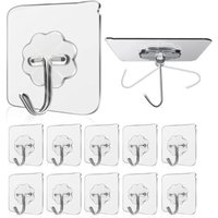 (10 Pieces) Adhesive Hook 15kg(Max) Transparent Stickers Wall Hook Towel Holder For Bathroom, Kitchen, Ceiling, Hanging, Door, Bathrobes