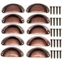 10 Vintage Shell Handles for Drawer Cabinet Kitchen Furniture, Curved Iron Retro Cupboard Door Knob 8.2 cm x 3.5 cm Red Copper