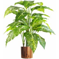 100cm Large Foxs Aglaonema (Spotted Evergreen) Tree Artificial Plant with Copper Metal Planter