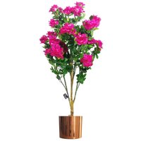 100cm Premium Artificial Azalea Pink Flowers Potted Plant with Copper Metal Planter