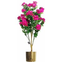 100cm Premium Artificial Azalea Pink Flowers Potted Plant with Gold Metal Planter