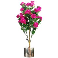 100cm Premium Artificial Azalea Pink Flowers Potted Plant with Silver Metal Planter