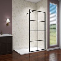 1100x1850mm Black Grid Shower Screen Walk In Wet Room with 1500x700mm Tray Waste
