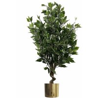 110cm Artificial Evergreen Twist Ficus Tree Gold Planter