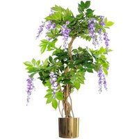 Leaf - 110cm Artificial Purple Wisteria Tree with Gold Metal Planter