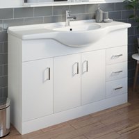 White Bathroom Vanity Unit & Single Tap hole Basin Sink Storage Floorstanding 1200mm